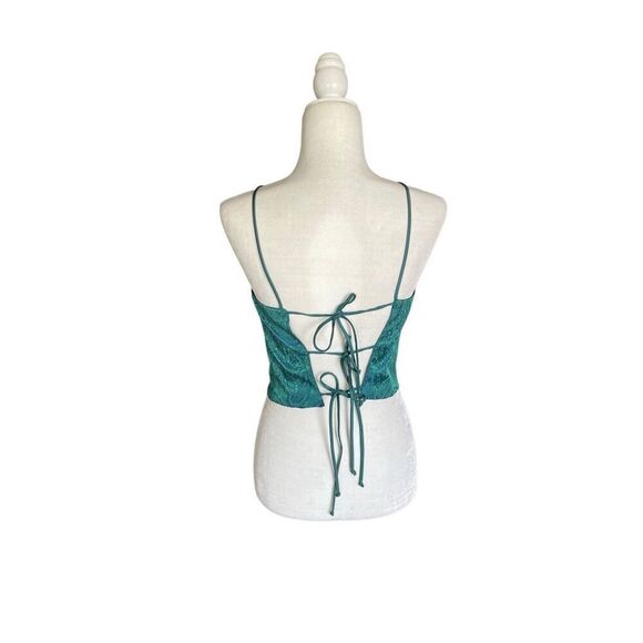 Y2K Blondie nites teal green ornate back tie, spaghetti strap, corset top croppe - Picture 2 of 6